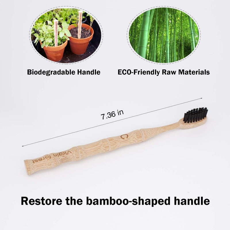 Virgin Forest Bamboo Toothbrush, Vegan Natural ECO Friendly Wood Toothbrushes, Biodegradable Organic Charcoal Tooth Brush, Pack of 6 - Image 4